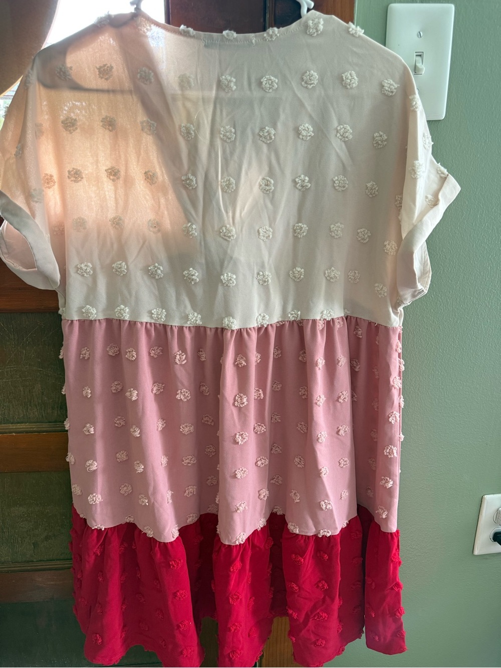 Shein Colorblock Embroidered V-Neck Women’s Dress in Cream, Pink & Red - Picture 2 of 2